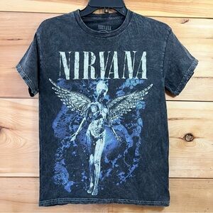 Classic Grungy NIRVANA Black Smiley Face Graphic 100% Cotton Tee, Adult Small